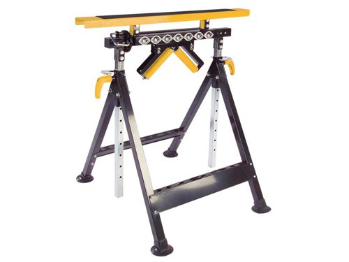 The Batavia Multi-Function Work Bench/Support is very practical and sturdy with a table top which offers 4 different functions. The solid table top lets you use it as a conventional work trestle/support. It offers ball support for flexible movement of items, e.g. during band sawing where angles change. The roller support can be used as an extension for sawing tables and the V-support allows centring of round material.The height is easily adjusted up to 127.5cm and it can cope with a weight of up to 200kg (solid surport). The wide rubber feet provide extra stability.Specification:Max. Capacity: Solid Support 200kgBall or Roller Support 100kgV-Support: 45kgDimensions: 670 x 750 x 780-1270mm