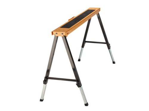 The Batavia Work Trestle is adjustable, foldable and portable. Ideal for any type of sawing job. The four legs provide a stable basis for safe and precise sawing. Each foot can be adjusted independently of the others for optimal support. The work surface is 99.5 x 13.5cm, with a non-slip rubber mat for increased safety. Comes with a handy carrying handle.Specification:Working Height: 63.5-90cmCapacity: 150kgFootprint (Standing): 99.5 x 60cmFolded Dimensions: 99.5 x 13.5 x 7cmWeight: 7.4kg