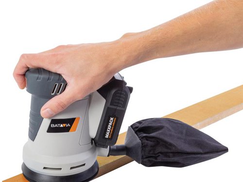 The Batavia MAXXPACK Orbital Sander has a compact design with low centre of gravity and even weight distribution. Equipped with soft grip for a comfortable, secure hold. The micro hook & loop fastening provides a firm hold, keeping the sanding disc secure.Comes as a Bare Unit, No Battery or Charger.Specification:No Load Speed: 12,000/min.Eccentricity: 2mmSanding Pad Size: Ø125mmWeighted sound pressure level LpA: 67.3 dB (A)Weight: 1.4kg