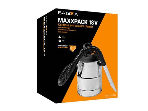 The Batavia MAXXPACK Ash Vacuum Cleaner allows for easy cleaning and emptying of fireplaces, log burners and BBQ's. It has a compact 12 litre stainless steel tank and an easy to change filter system. This cordless vacuum cleaner offers optimal freedom of movement.Bare Unit, No Battery or Charger Supplied.Supplied with: 1 x Fire Resistant Hose 1m, 1 x Aluminium Tube 23cm, 1 x Filter with Metal Mesh, 1 x Flat Aluminium NozzleSpecification:Max. Airflow: 11 litres/sec.Max. Sealed Suction 9 kPa.Air Power: 30 W.Tank Capacity: Dry: 12 litres.Sound Level: 75 dB(A).Motor Watts: 140 W.Suction Hose: 100cm.Weight: 24kg.