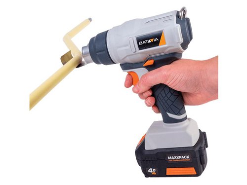 The Batavia MAXXPACK Heat Gun has a lightweight, easy-to-use design that is ideal for manipulating materials, such as bending PVC or heating shrink wrap, as well as removing paint and varnish when decorating. Fitted with a soft grip handle for added comfort.Supplied with: 1 x Flat Nozzle, 1 x Reflection Nozzle and 1 x Concentration NozzleComes as a Bare Unit, No Battery or Charger.Specification:Max. Temperature: 550°CAirflow: 240 L/min.Max. Airflow Speed: 15m/sCurrent Strength: 15,5 A Weight: 0.6kg