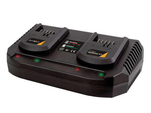 The Batavia MAXXPACK Dual Charger allows you to charge two MAXXPACK batteries at once. This way you never have to wait again for the first battery to be fully charged before you can charge your second battery.Suitable for all 18V MAXXPACK Li-ion Batteries.