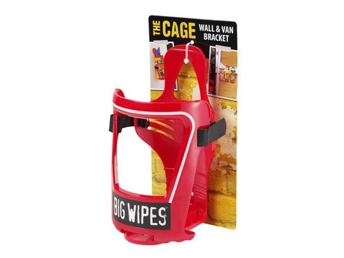 The CAGE' van/wall bracket fixes your Big Wipes tub & Power Spray firmly and conveniently close to hand. The days of searching your van for your Big Wipes tub only to find the tub squashed and damaged are over with the introduction of 'The CAGE'.This handy bracket easily fixes to ply lining or integrates into a bespoke racking system. The bracket provides the ultimate conveniences of easy access and one-handed dispensing for when you need to get out of the muck, fast. Push the tubs into the bracket and tighten the straps and it's ready to dispense.