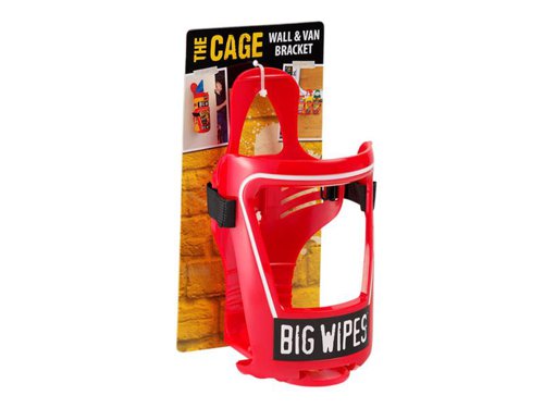 The CAGE' van/wall bracket fixes your Big Wipes tub & Power Spray firmly and conveniently close to hand. The days of searching your van for your Big Wipes tub only to find the tub squashed and damaged are over with the introduction of 'The CAGE'.This handy bracket easily fixes to ply lining or integrates into a bespoke racking system. The bracket provides the ultimate conveniences of easy access and one-handed dispensing for when you need to get out of the muck, fast. Push the tubs into the bracket and tighten the straps and it's ready to dispense.