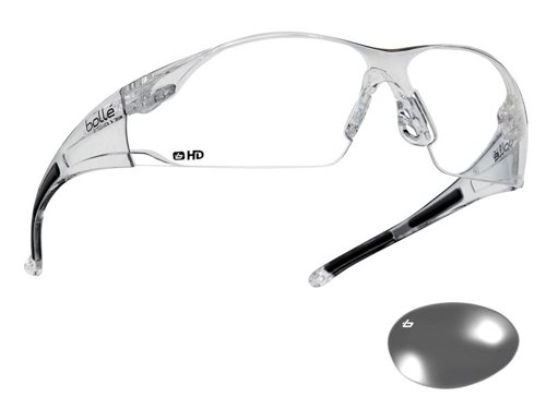 The Bollé Safety RUSH Safety Glasses are lightweight protective glasses with upper protection from the frame. They offer a panoramic visual field, with a modern design that is comfortable to wear. The lenses have an anti-scratch, anti-fog coating, and the frame has anti-slip temples. Supplied with an adjustable cord.**PLEASE NOTE** That during extreme changes in temperature you may experience some slight fogging.These Bollé Safety RUSH Safety Glasses have Clear HD lenses. This is revolutionary coating for exceptional clarity and light transmission. The HD coating can be used for every type of job except those that require solar protection for industrial use.Unlike any other lens, wearers forget they are protected by the HD coating. Its visible light transmission rate is 96% compared with 92% for conventional clear lenses. Featuring a hydrophobic coating as standard, HD is a real polymer barrier and resists water and dirty marks.SpecificationLens Type: Clear HD, Hydrophobic, Anti-Fog and Anti-Scratch.Lens Conforms to: EN170-UV 2C-1.2.Frame Conforms to: EN166FT.