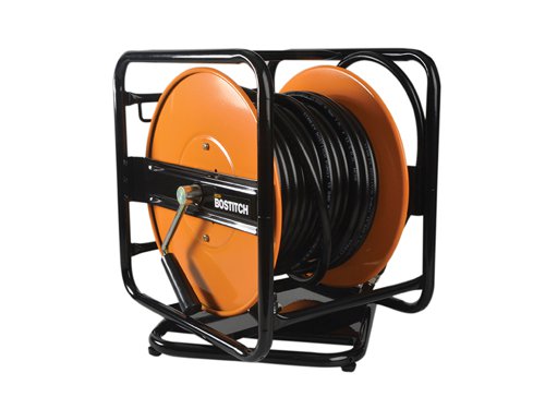The Bostitch CPACK30 is a fully assembled air line hose on a swivelling hose reel, supplied with 6.3mm FPT (female pipe thread) plug and a 6.3mm FPT (female pipe thread) socket.Specifications:Length: 12.5mm hose x 30 metres.Max. Operating Pressure: 241 psi, 15 bar.
