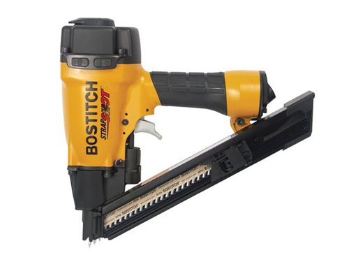 The Bostitch MCN150-E Strap Shot Metal Connecting Nailer is incredibly lightweight and simple to use and maintain. Compact metal connecting nailer with Sequential Trip Trigger, adjustable exhaust. It is designed to allow access to even the tightest corners, and the innovative exposed-tip design positions the fastener directly into the connector plates holes for faster and more accurate positioning than ever before.The award winning StrapShot MCN150-E is the most advanced pneumatic positive placement nailer on the market. The compact StrapShot is designed to work where other nailerscan't, allowing access to even the tightest corners, and the innovative exposed-tip design positions the fastener directly into the connector plates holes for faster and more accurate positioning than ever before.Ideal for Joist Hangers, roof trusses, metal connectors and other manufacturing uses.This nail gun uses the 3.75 x 38 mm PT MCN Galvanised Nails.Specifications:Magazine Capacity: 29 (max).Nail Head: 7.2mm.Nail Length: 38mm. Nail Diameter: 3.3-3.8mm.Operating Pressure: 70-120 PSI, 4.1-8.4 Bar.Air Consumption Per Shot: 5.6 bar 1.9 Litre.Weight: 1.95kg.