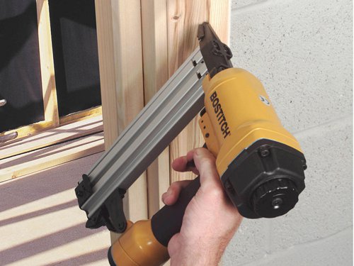 The SB-HC50FN Concrete Block Nailer is a 15 gauge Finish Nailer which is capable of driving high carbon zinc dichromate hardened nails into concrete blocks to 7 newtons. Designed to drive tungsten hardened nails into almost all forms of concrete block, the SB-HC50FN can fix door liners into block and gripper rods into floor screeds. It is not recommended this tool is used to drive nails into any form of strengthened concrete or engineered and glazed bricks.Specifications:Magazine Capacity: 100 nails.Fires: HCFN Series: 20-50mm.Operating Pressure: 70-100 PSI, 5-7bar.Weight 1.98kg.