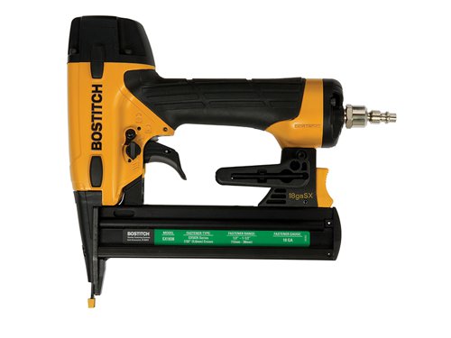 The Bostitch SX1838-E stapler has user-friendly features such as dial-a-depth for quick countersinking adjustments and a selectable trigger system. It will make light work of construction stapling applications.This rugged tool drives staples from 15 to 38 mm length and offers extreme reliability and durability, yet with low maintenance due to the oil free design.Comes complete with carry case.Specifications;Magazine Capacity: 100 (max).Fires: SX Series: 12-38mm and Crowns: 5.6mm.Operating Pressure: 70-120 PSI, 4.8-8.3 Bar.Dimensions (LxWxH): 235 x 240 x 70mm.Weight: 1.34kg.