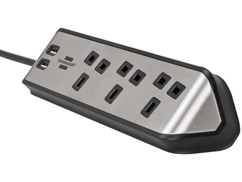 The Brennenstuhl estilo Corner Extension Lead is made of highly break-resistant plastic with a high-quality stainless steel surface. Its 3 earthed sockets are in a 80° arrangement, so you can use several devices at the same time.The universally applicable power strip can be easily attached as a kitchen power strip for your countertop or as a table power strip for your workplace using special adhesive pads. It can be mounted horizontally or vertically.Specifications:Cable Length: 2m.Cable designation: H05VV-F 3G1.5.The Brennenstuhl estilo Corner Extension Lead 240V 3-Gang 13A Black 2m.