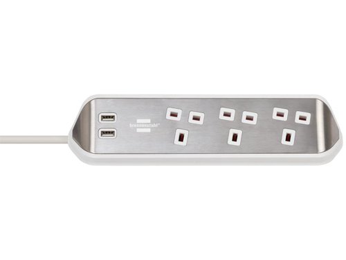 The Brennenstuhl estilo Corner Extension Lead is made of highly break-resistant plastic with a high-quality stainless steel surface. Its 3 earthed sockets are in a 80° arrangement, so you can use several devices at the same time.The universally applicable power strip can be easily attached as a kitchen power strip for your countertop or as a table power strip for your workplace using special adhesive pads. It can be mounted horizontally or vertically.Specifications:Cable Length: 2m.Cable designation: H05VV-F 3G1.5.1 x Brennenstuhl estilo Corner Extension Lead 240V 3-Gang 13A White 2m.