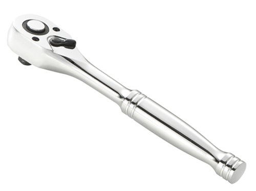 Britool 3/8in Drive ratchet with steel handle. Features a 72-tooth mechanism, providing 5° increments.For security, the ratchet has a socket safety lock. It allows lever reversing, with the rotation direction displayed.High Chrome finish.Conforms to ISO 3315 - DIN 3122.