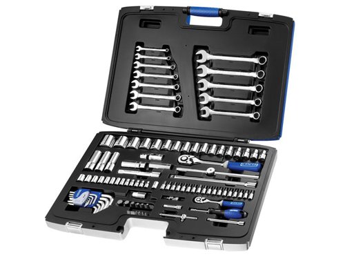 The Expert by Facom 1/4 & 1/2in Drive 101 piece metric socket set is supplied in a handy carry case with metal clasps which also converts into a modular storage system for use in roller cabinets. Consisting of:13 x 1/4in Metric Square Drive Sockets: 4, 4.5, 5, 5.5, 6, 7, 8, 9, 10, 11, 12, 13, 14mm18 x 1/4in Square Drive Screw Bit Sockets: Slotted: 4, 5.5, 7mm, Pozidriv: PZ1, PZ2, Phillips: PH1, PH2, Hex: 3, 4, 5, 6mm, TORX: T8, T10, T15, T20, T25, T27, T301 x 1/4in Square Drive Pear Head Ratchet Comfort Grip Handle 140mm1 x 1/4in Square Drive Sliding T-handle 105mm1 x 1/4in Square Drive Comfort Grip Screwdriver Handle 158mm1 x 1/4in Square Drive Universal Joint1 x Spring Clip to 1/4in Hex Drive Bit Holder2 x 1/4in Extension Bars: 55, 100mm16 x 1/2in Metric Square Drive Sockets: 10, 11, 12, 13, 14, 15, 16, 17, 18, 19, 21, 22, 24, 27, 30, 32mm3 x 1/2in Long Metric Square Drive Sockets: 13, 17, 19mm2 x Metric 6 Point Spark Plugs: 16, 21mm1 x 1/2in Square Drive Pear Head Ratchet Comfort Grip Handle 250mm1 x 1/2in Square Drive Sliding T-handle 240mm1 x 1/2in Universal Joint1 x 1/2in Spring Clip to 5/16in Hex Drive Bit Holder2 x 1/2in Extension Bars: 130, 250mm12 x Metric 12 Point Combination Spanners: 7, 8, 10, 11, 12, 13, 14, 15, 16, 17, 18, 19mm11 Piece Hex Set in Plastic Clip: 1.5, 2, 2.5, 3, 4, 5, 6, 7, 8, 9, 10mm12 x 5/16in Hex Drive Screwdriver Bits: Slotted: 8, 12mm, Pozidriv: PZ3, PZ4, Phillips: PH3, PH4, Hex: 12, 14mm, TORX: T40, T45, T50, T551 x Storage Carry Case