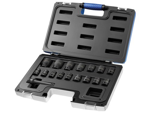 The Britool E041603B Impact Socket Set contains 16 1/2in Drive Hex sockets, which are supplied in a sturdy storage case with metal clasps. The sockets feature snap rings and safety pins.The set contains the following sizes: 10, 11, 12, 13, 14, 15, 16, 17, 18, 19, 21, 22, 24, 27, 30 and 32mm.