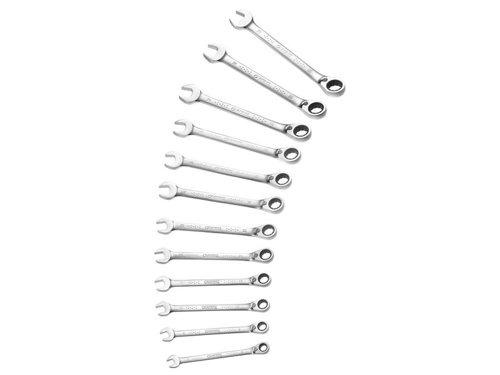 This Britool 12 piece ratchet combination spanners are forged from chrome vanadium steel for strength and durability.Sizes: 8, 9, 10, 11, 12, 13, 14, 15, 16, 17, 18 and 19mm.