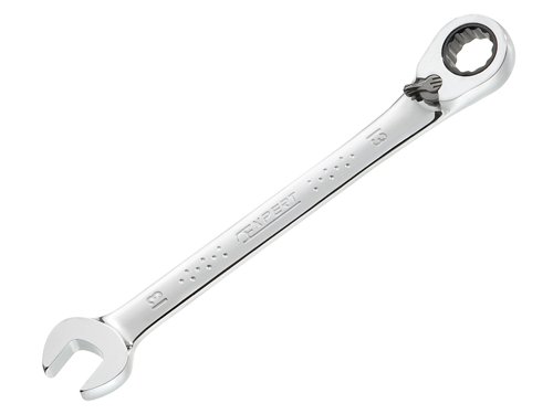 The Expert by Facom Ratchet Combination Spanners have a 5° ratcheting head and a 12-point OGV® ring end, which is angled at 15° from the handle axis (increment angle 30°).The OGV® Ring profile maximises contact surface with the nut for a longer lifetime.The switch to change ratcheting direction built into the handle prevents accidental change.Forged from chrome vanadium steel with a high chrome finish.ISO 691 - ISO 1711-1.1 x Expert by Facom Ratcheting Spanner 6mm