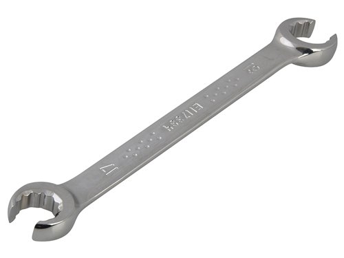 The Britool E112301B flare nut spanners are forged in chrome vanadium steel with a high chrome finish. They have open ends which are angled at 15° from the handle axis for better access.DIN 3118 - ISO 691.All sizes have 6 point ends.The Britool BRIE117394B Flare Nut Wrench 17mm x 19mm has the following dimensions:Size: 17 x 19mmLength: 213mmWeight: 182g
