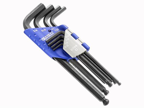 The Expert By Facom E117816 Hexagon Key Set contains a selection of long arm, ball end hex keys made from durable, zinc-plated chrome steel. Supplied in a folding storage case for easy transportation.Contains the following sizes : 3/32, 1/8, 5/32, 3/16, 7/32, 1/4, 5/16 & 3/8in.