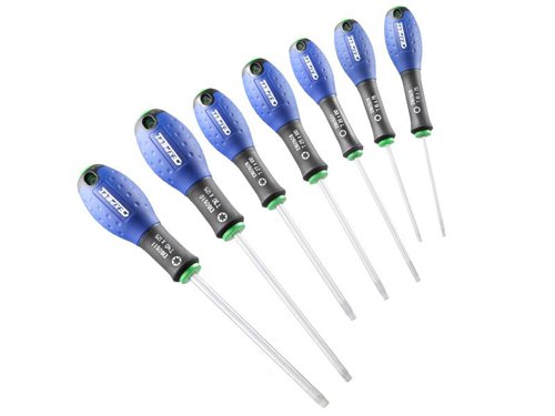 These Britool screwdrivers have a bi material ergonomic comfortable and effective handle. In addition, they have a round chrome plated blade in chrome vanadium steel each with a sand blasted tip.The Britool BRIE160908B 7 piece set of TORX® screwdrivers includes the following sizes TX10 - TX15 - TX20 - TX25 - TX27 - TX30 and TX40.ACUMENT TMD 702