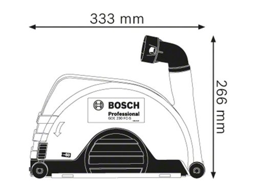 Bosch GDE 230 FC-S Professional Grinder Dust Extraction for angle grinders with standard protective guards and 230mm disc diameters. Its full cover shape provides enhanced dust extraction for virtually dust-free work. A convenient 360° connection between the angle grinder and dust extractor enables easy handling. Adjustable cutting depths and integrated wheels support precise work. The dust guard is compatible with the Bosch Click & Clean System as well as a multitude of angle grinders with standard protective guards.Compatible with: GWS20, GWS2000-23JH, GWS20-230JH, GWS21-230JH/HV/JHV, GWS22, GWS22-230JH, GWS230JH, GWS2300H, GWS24, GWS24 230H/BV/BX/JB/JH/JBV/JBX/ H+ZB/PROFI.Specifications:Max. Cutting Depth: 60mm.Weight: 2.1kg.