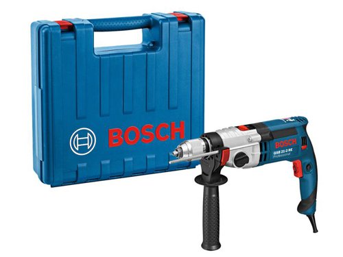 Bosch GSB 21-2 RE Professional Impact Drill with a high-performance motor and sturdy metal gear housing for a long lifetime. The anti-rotation mechanical overload clutch provides a high level of work safety, even in the toughest applications.Supplied with: 1 x Keyless Chuck 13mm, 1 x Auxiliary Handle, 1 x Depth Stop 210mm and 1 x Carry Case.Specifications:Bit Holder: 1/2in-20 UNF.Input Power: 1,100W.No Load Speed: 0-900/3,000/min.Impact Rate: 0-15,300/51,000/bpm.Max. Torque: 40Nm.Weight: 2.85kg.1 x Bosch GSB 21-2 RE Professional Impact Drill 110V Version.