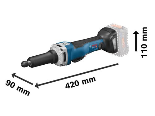 Bosch GGS 18V-23 PLC Professional Straight Grinder for fine grinding metal as well as for polishing metal surfaces. Offers maximum mobility, high, delivers a power output equal to a 1,000W corded grinder. Increased user protection and optimal tool control are supported by PROtection features such as KickBack and Drop Control as well as Brake System and Restart Protection. Prepared for Bluetooth connectivity.Comes as a Bare Unit, NO battery or charger in a cardboard box.Compatible with all Bosch Professional 18V batteries, including ProCORE18V batteries and chargers (Professional 18V System). Also compatible with AMPShare, the multi-brand battery alliance.Specifications:No Load Speed: 23,500.min.Weight: 1.4kg excl. battery.