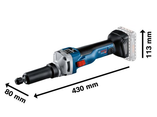 Bosch GGS 18V-10 SLC Professional Straight Grinder made for fine grinding metal as well as for polishing metal surfaces. Offers maximum mobility, high torque at lower speeds, and excellent performance. Its high-powered brushless motor, optimised for ProCORE18V battery technology, delivers a power output equal to a 1,000W corded grinder and a torque rate ideal for working on surfaces with heavy brushes.The intuitive User Interface allows you to easily select different speed settings. Increased user protection and optimal tool control are supported by PROtection features such as KickBack and Drop Control as well as Brake System and Restart Protection.Comes as a Bare Unit, NO battery or charger in a cardboard box.Compatible with all Bosch Professional 18V batteries, including ProCORE18V batteries and chargers (Professional 18V System). Also compatible with AMPShare, the multi-brand battery alliance.Specifications:No Load Speed: 10,500/min.Weight: 1.6kg excl. battery.