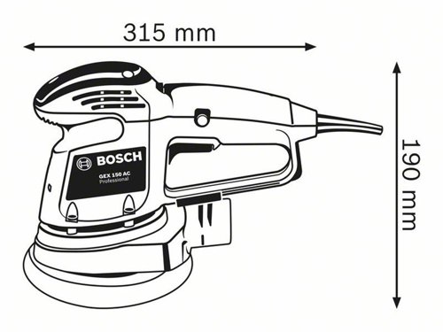 Bosch GEX 34-150 Professional Random Orbital Sander with constant speed and a high removal rate, delivers efficient results even on demanding surfaces. An aluminium bearing flange ensures a long tool lifetime and makes it perfect for tough applications. For using sanding sheets with different hole pattern, the GEX 34-150 is equipped with a multi-hole sanding pad also leading to a significantly increased dust extraction.This random orbit sander is intended for sanding, in-between sanding, lacquer removal, and surface finishing on wood, veneer, lacquer, and filler, as well as mineral and acrylic surfaces. Can be used with a dust box (integrated Bosch Microfilter System) or the Bosch Click & Clean System.Specifications:Input Power: 340W.No Load Speed: 4,500-12,000/min.Eccentricity: 2mm.Orbit Diameter: 4mm.Sanding Pad Diameter: 150mm.Weight: 2.1kg.Bosch GEX 34-150 Professional Random Orbital Sander 110V Version.