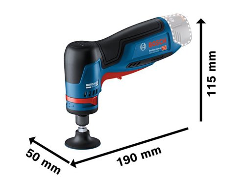 Bosch GWG 12V-50 S Professional Rotary Grinder produced for grinding, deburring, sanding, cleaning, and preparing of surfaces as well as removal of welding seams and welding points, especially on metal. Compatible with various 50mm grinding discs available on the market and 6mm as well as 8mm collets. Thanks to its powerful, high-performance brushless motor and high torque, the GWG 12V-50 S Professional gets all grinding jobs done quickly and easily. The variable speed trigger switch and 5 speed modes enable perfect speed control for various applications and optimal results. Great ergonomics, while a small grip size ensure fatigue-free work, even in tight spaces.Comes as a Bare Unit, NO battery or charger in a cardboard box.Compatible with all Bosch Professional 12V batteries and chargers (Professional 12V System).Specifications:No Load Speed: 5,000-15,000/min.Sanding Pad Diameter: 50mm.Weight: 0.53kg excl. battery.