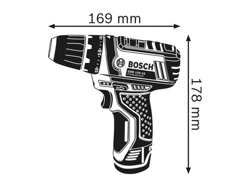 Bosch GSR 12V-15 Professional Drill Driver offers well-balanced performance and compactness in Bosch's 12V category. Its 30Nm hard torque and 0-1,300 rpm offer the best performance-to-size ratio. The compact design allows for optimum handling, making it ideal for working overhead and in tight spaces. Overload, overheating, and deep discharge are prevented by the drill drivers Electronic Cell Protection.Compatible with all Bosch Professional 12V batteries and chargers (Professional 12V System).Specifications:Chuck Capacity: 10mm.No Load Speed: 0-400/0-1,300/min.Max. Torque (Soft/Hard): 15/30Nm.Torque Settings: 1.Max. Screw Diameter: 7mm.Max. Drilling Diameter: Wood 19mm, Steel 10mm.Length: 169mm.Height: 178mm.Weight: 0.95kg incl. battery.This Bosch GSR 12V-15 Professional Drill Driver comes as a Bare Unit, NO battery or charger in a car board box.