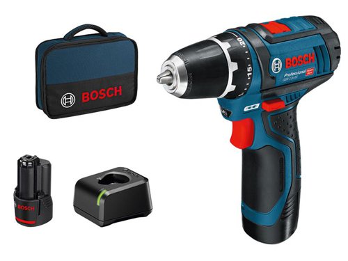 Bosch GSR 12V-15 Professional Drill Driver offers well-balanced performance and compactness in Bosch's 12V category. Its 30Nm hard torque and 0-1,300 rpm offer the best performance-to-size ratio. The compact design allows for optimum handling, making it ideal for working overhead and in tight spaces. Overload, overheating, and deep discharge are prevented by the drill drivers Electronic Cell Protection.Compatible with all Bosch Professional 12V batteries and chargers (Professional 12V System).Specifications:Chuck Capacity: 10mm.No Load Speed: 0-400/0-1,300/min.Max. Torque (Soft/Hard): 15/30Nm.Torque Settings: 1.Max. Screw Diameter: 7mm.Max. Drilling Diameter: Wood 19mm, Steel 10mm.Length: 169mm.Height: 178mm.Weight: 0.95kg incl. battery.This  Bosch GSR 12V-15 Professional Drill Driver is supplied with:2 x 12V 2.0Ah Li-ion Batteries.1 x GAL 12V-20 Compact Charger.1 x Small Tool Bag.