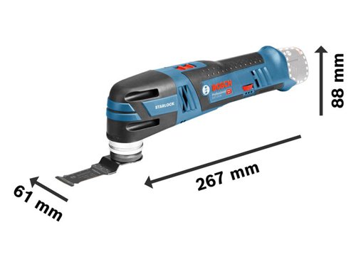 Bosch GOP 12V-28 Professional Multi-Cutter with brushless motor. Its superior Starlock interface with an optimised 3-dimensional tight-fitting connection between the machine and accessory delivers the highest possible power transmission for faster working progress. The multi-tool´s smallest handle grip makes it very ergonomic and easy to operate. Additionally, its lightweight design provides comfortable handling and convenience of use. It also includes features such as Constant Speed, magnetic mounting and Speed Selection.Intended for drywall cutouts, kitchen fitting applications, and sanding. It can be used in wood, plastic, and metal. It is compatible with the Starlock system.Comes as a Bare Unit, NO battery or charger in a cardboard box.Compatible with all Bosch Professional 12V batteries and chargers (Professional 12V System).Specifications:No Load Speed: 5,000-20,000/min.Oscillation Angle: 1.4°.Weight: 0.81kg excl. battery.