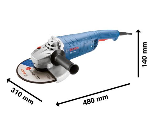 The Bosch GWS 2200 P Professional Grinder combines a robust design with a solid performance. For increased user protection, it comes with a PROtection switch, which ensures the angle grinder turns off immediately when the switch is released. Its 2,200W motor provides a good material removal rate.The GWS 2200 P Professional is ideal for versatile cutting tasks on metal and stone. Compatible with the Bosch Professional GDE 230 FC-S dust attachment.Supplied with: 1 x Auxiliary Handle, 1 x Backing Flange, 1 x Locking Nut, 1 x Protective Guard and 1 x Two-hole Spanner.Specifications:Input Power: 2,200W.No Load Speed: 6,500/min.Disc Diameter: 230mm.Grinding Spindle Thread: M14.Bore Size: 22.2mm.Rubber Backing Pad Diameter: 180mm.Wire Cup Brush Diameter: 100mm.Weight: 5.3kg.Bosch GWS 2200 P Professional Grinder 240V Version.