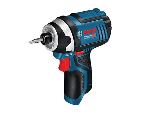 The Bosch GDR 12V-105 Professional Impact Driver is the shortest cordless impact driver in its class. The compact design provides optimum handling, especially when driving screws overhead and working in tight spaces. The powerful motor provides high-speed for fast working and features Electric Motor Protection (EMP) to protect against overload. With forward and reverse rotation for inserting and removing screws. It is fitted with an ergonomic soft grip for optimum handling and an LED light, ideal when working in dark spaces.Specification:Bit Holder: 6.35mm (1/4in).No Load Speed: 0-2,600/min.Impact Rate: 0-3,100/bpm.Max. Torque: 105Nm.Weight: 0.96kg incl. battery.
