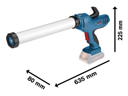 Bosch GCG 18V-600 Professional Caulking Gun comes with nine speed settings and a variable speed trigger, making it easy to control the material flow rate. It enables fast working progress even with high viscosity adhesives with a push force of 3.5 kN and a maximum feed of 7mm per second. The tool's auto-reverse function relieves pressure on the plunger rod when the trigger is released, eliminating dripping and material overflow.Comes as a Bare Unit, NO battery or charger.Compatible with all Bosch Professional 18V batteries, including ProCORE18V batteries and chargers (Professional 18V System). Also compatible with AMPShare, the multi-brand battery alliance.Specifications:Push Force: 3.5 kN.Feed Rate: 7mm/sec.Cartridge Capacity: 300/400ml.Sachet Capacity: 300/400/600ml.Weight: 2.0kg excl. battery.