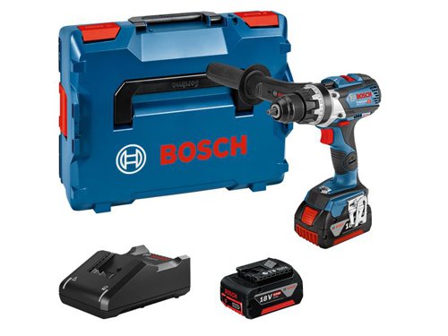 Bosch GSR 18V-110 C Professional Drill Driver with a powerful brushless motor. Its full-metal chuck makes the drill driver highly durable and capable of handling even the toughest applications on the jobsite. Furthermore, it is equipped with a Bluetooth Connectivity option to connect directly to a smartphone for additional tool control.Supplied with: 2 x 18V 5.0Ah Li-ion Batteries, 1 x Auxiliary Handle, 1 x Quick Charger GAL 18V-40 Professional and 1 x LBOXX 136.Compatible with all Bosch Professional 18 V batteries and chargers (Flexible Power System). Also compatible with AMPShare, the multi-brand battery alliance.Specifications:Chuck Capacity: 13mm.No Load Speed: 0-480/0-2,100/min.Max. Impact Rate: 31,500/bpm.Max. Torque (Soft/Hard/Max.): 47/85/110Nm.Torque Settings: 25+1.Max. Screw Diameter: 12mm.Max. Drilling Diameter: Wood 82mm, Steel 13mm, Masonry 16mm.Length: 199mm.Height: 213mm.Weight: 1.8kg excl. battery.