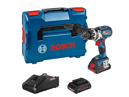 The Bosch GSB 18V-110C Professional Combi Drill comes with a powerful brushless motor. Its full-metal chuck makes the impact drill driver highly durable and capable of handling even the toughest applications on the jobsite. Electronic Motor Protection prevents overload and ensures a longer tool lifetime.Kickback Control reduces the risk of sudden rotational torque reaction in a bind-up scenario. There is also a switchable Precision Clutch stopping the overriding once a preset torque level is reached and, thus, reduces the wear and tear of the clutch and the resulting noise. Equipped with a Bluetooth Connectivity option to connect directly to a smart phone for additional tool control.Compatible with all Bosch Professional 18V batteries, including ProCORE18V batteries and chargers (Professional 18V System). Also compatible with AMPShare, the multi-brand battery alliance.Specifications:Chuck Capacity: 13mm.No Load Speed: 0-480/0-2,100/min.Impact Rate: 31,500/bpm.Torque (Soft/Hard/Max.): 47/85/110Nm.Torque Settings: 25+2.Max. Screw Diameter: 12mm.Max. Drilling Diameter: Wood 82mm, Steel 13mm, Masonry 16mm.Weight: 1.9kg excl. battery.This Bosch GSB 18V-110C Professional Combi Drill is supplied with:2 x 18V 4.0Ah ProCORE18V Li-ion Batteries*.1 x Quick Charger GAL 18V-40 Professional.1 x L-BOXX 136.*ProCORE18V Li-ion Batteries deliver the same performance as standard batteries with an optimised size and weight.