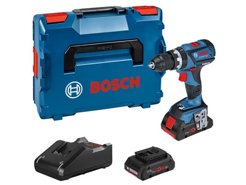 Bosch GSB 18V-60C Professional Combi Drill with a powerful brushless motor. Electronic Motor Protection prevents overload and ensures a longer tool lifetime. Kickback control reduces the risk of sudden rotational torque reaction in a bind-up scenario. There is also a switchable precision clutch stopping the overriding once a preset torque level is reached and thus reduces wear and tear of the clutch and the resulting noise. Equipped with a Bluetooth Connectivity option to connect directly to a smartphone for additional tool control. Compatible with all Bosch Professional 18V batteries, including Procore 18V batteries and chargers (professional 18V system). Also compatible with AMPShare the multi-brand battery alliance. Specifications:Chuck Capacity: 13mmNo Load Speed: 0-600, 0-1900/min.Impact Rate: 28,500/bpmTorque (Soft/Hard) 31/60 Nm.Torque Settings: 20 + 2Max Screw Diameter: 10mmMax Drilling Diameter: Wood: 38mm, Steel: 13mm, Masonry: 13mmWeight: 1.2kg excl battery.This Bosch GSB 18V-60C Professional Combi Drill is supplied with:2 x 18V 4.0Ah ProCORE18V Li-ion Batteries*.1 x Quick Charger GAL 18V-40 Professional.1 x L-BOXX 136.*ProCORE18V Li-ion Batteries deliver the same performance as standard batteries with an optimised size and weight.