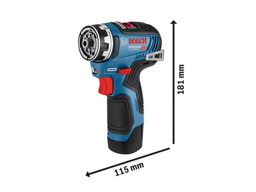 The Bosch GSR 12V-35 FC Pro FlexiClick Drill Driver with brushless motor ensures a longer tool lifetime. Overload, overheating, and deep discharge are prevented by the drill drivers Electronic Cell Protection. Part of the Bosch Professional FlexiClick System, which prepares for all challenges on the job site. Its FlexiClick System includes four attachments (10mm drill chuck, lockable bit holder, right angle adaptor, and offset angle adaptor) which can be easily switched, combined, and adjusted, offering up to eight configurations for the highest flexibility. It's also easy-to-switch between attachments.Extremely compact yet highly powerful, with 35Nm and 1,750 rpm, provides optimum handling in hard-to-reach places. Compatible with all Bosch Professional 12V batteries and chargers (Professional 12V System).Specifications:Chuck Capacity: 10mm.No Load Speed: 0-460/0-1,750/min.Max. Torque (Soft/Hard): 20/35Nm.Torque Settings: 20+1.Max. Screw Diameter: 8mm.Max. Drilling Diameter: Wood 32mm, Steel 10mm.Weight: 0.59kg excl. battery.This Bosch GSR 12V-35 FC Pro FlexiClick Drill Driver comes as a Bare Unit, NO battery or charger in a cardboard box.NO Attachments supplied with this model.