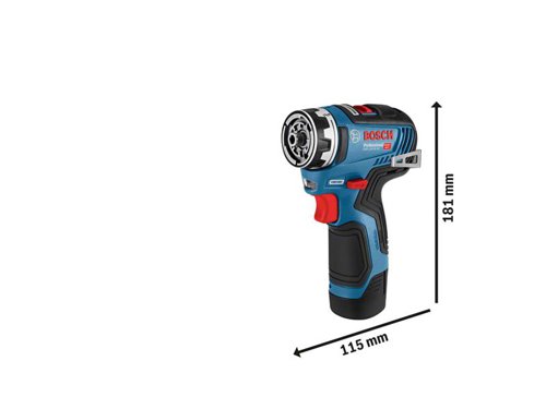 The Bosch GSR 12V-35 FC Pro FlexiClick Drill Driver with brushless motor ensures a longer tool lifetime. Overload, overheating, and deep discharge are prevented by the drill drivers Electronic Cell Protection. Part of the Bosch Professional FlexiClick System, which prepares for all challenges on the job site. Its FlexiClick System includes four attachments (10mm drill chuck, lockable bit holder, right angle adaptor, and offset angle adaptor) which can be easily switched, combined, and adjusted, offering up to eight configurations for the highest flexibility. It's also easy-to-switch between attachments.Extremely compact yet highly powerful, with 35Nm and 1,750 rpm, provides optimum handling in hard-to-reach places. Compatible with all Bosch Professional 12V batteries and chargers (Professional 12V System).Specifications:Chuck Capacity: 10mm.No Load Speed: 0-460/0-1,750/min.Max. Torque (Soft/Hard): 20/35Nm.Torque Settings: 20+1.Max. Screw Diameter: 8mm.Max. Drilling Diameter: Wood 32mm, Steel 10mm.Weight: 0.59kg excl. battery.This Bosch GSR 12V-35 FC Pro FlexiClick Drill Driver is supplied with:1 x GFA 12-B Drill Chuck Attachment.1 x GFA 12-H Rotary Hammer Attachment.1 x Depth Gauge.1 x Auxiliary Handle.1 x L-BOXX 102.Bare Unit, NO battery or charger included in this set.