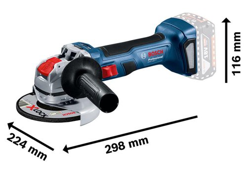 Bosch GWX 18V-7 Professional X-LOCK Angle Grinder with a brushless motor, provides the equal of 700W output from a corded angle grinder for reliable working. Thanks to the keyless X-LOCK system, accessory changes are completed in a flash, so users can focus on what really matters: the task at hand. Its lightweight design and the slim grip size enable convenient and versatile cutting.Comes as a Bare Unit, NO battery or charger in a cardboard box.Compatible with all Bosch Professional 18V batteries, including ProCORE18V batteries and chargers (Professional 18V System). Also compatible with AMPShare, the multi-brand battery alliance.Specifications:No Load Speed: 11,000/min.Disc Diameter: 115mm.Spindle: 22.23mm.Weight: 1.6kg excl. battery.