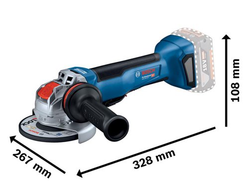 This Bosch GWX 18V-10P Professional Angle Grinder comes with the keyless X-LOCK click system enabling fast and convenient accessory changes. Furthermore, it features PROtection switch, KickBack Control, and X-Brake, providing maximum user protection and convenience. This tool is intended for cutting and grinding metal, stone, and concrete.Compatible with dust attachments GDE 125 EA-T Professional and GDE 115 / 125 FC-T Professional. Supplied with a Vibration Control Auxiliary Handle and Protective Guard.Comes as a Bare Unit, NO battery or charger in a cardboard box.Compatible with all Bosch Professional 18V batteries, including ProCORE18V batteries and chargers (Professional 18V System). Also compatible with AMPShare, the multi-brand battery alliance.Specifications:No Load Speed: 9,000/min.Disc Diameter: 125mm.Weight: 1.9kg excl. battery.