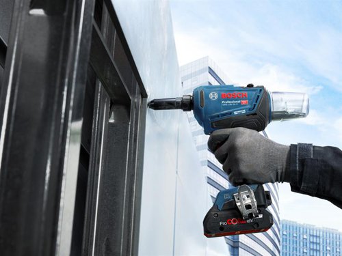 The Bosch GRG 18V-16 C Rivet Gun has two settings; a manual one for when you want to take personal control, and an automatic mode to run the rivet operation for you. Built-in bluetooth connectivity allows for easy customisation, and tracking of maintenance schedule via the Bosch Toolbox App. The rivet gun is ideal for tradespeople engaged in metal working, plumbing or working on heating technology.Supplied with: 4 x Nose Pieces: 3.0/3.2, 4.0, 4.8/5.0, 6.4mm, 1 x Wrench, 1 x Hanging Ring, 1 x Mandrel Container, 1 x Belt Clip, 2 x 18V 2.0Ah Li-ion Batteries, 1 x GAL 18V-40 Quick Charger and 1 x L-BOXX.Specifications: Max. Pull Force: 16kN.Stroke Length: 0-25mm.Rivet Diameter: 3-6.4mm.Weight: 1.6kg excl. battery.