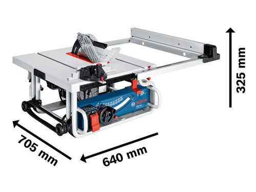 The Bosch GTS 10 J Professional Table Saw features a compact design and multiple grip areas for easy and convenient transportation. The sawâ€™s impressive 1,800W motor delivers powerful cutting performance for fast work progress. Additionally, a tool-free lowering of its riving knife enables quick adjustments for creating concealed cuts. It also features double insulation, overload protection, soft start, and spindle lock.This tool is intended for cutting board materials to custom sizes, rip cutting, and concealed cuts in wood as well as wood composites, board materials, and laminate. Compatible with table saw stands as well as the Bosch Click & Clean dust extraction system.Specifications:Input Power: 1,800W.No Load Speed: 3,650/min.Table Size: 642 x 634mm.Saw Blade Diameter x Bore: 254 x 30mm.Cutting Height: @90° 79mm.Max. Cutting Capacity Right/Left: 635mm/255mm.Incline Setting Left/Right: 47° / 2°.Weight: 27kg.Bosch GTS 10 J Professional Table Saw 110V Version.