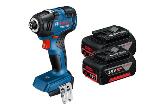 The Bosch GDR 18V-200 Professional Impact Driver offers an excellent power-to-size ratio. Its small head length of only 126mm makes it perfect for use in tight spaces. Equipped with a brushless motor, it provides excellent battery runtime and a long tool lifetime. A variable speed trigger allows better control over speed and torque.Electronic Motor Protection (EMP) protects the motor against overload and ensures a long life. It also features a handy LED work light, ideal when working in confided spaces and a belt clip. Intended for tightening and removing screws when working in metal sheet, metal and wood.Specification:Tool Holder: 1/4in Hex Uni.No Load Speed: 0-3,400/min..Impact Rate: 0-4,000/bpm.Max. Torque: 200Nm.Max. Screw Diameter: M6 – M16.Vibration emission value ah: 14 m/s².Sound Pressure Level: 95 dB(A).Weight: 1.1kg (without battery).This Bosch GDR 18V-200 Professional Impact Driver comes with:2 x 18V 5.0Ah Li-ion Batteries1 x GAL 18V-40 Professional Quick Charger1 x L-Case