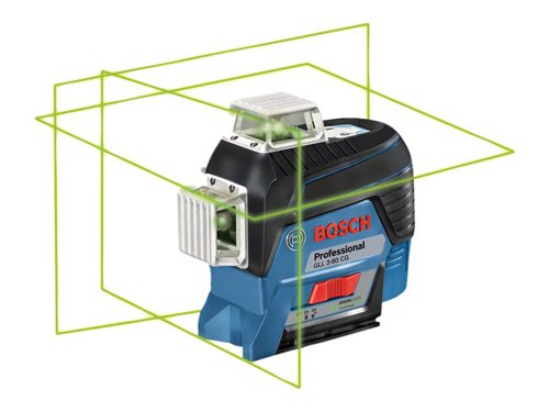 The Bosch GLL 3-80 CG Professional Line Laser provides excellent visual clarity provided by its green lasers which offer superior visibility compared with red lines. Its 3 x 360° lines allow simultaneous horizontal and vertical levelling applications for highly efficient work. It has very precise CAL Guard monitoring and remote control Bluetooth® connectivity with the corresponding smartphone app.Laser Class: 2Working Range: 30mAccuracy: ± 0.2mm/mSelf-Levelling Range: ± 4°Dust and Splash Protection: IP54Power Supply: 4 x 1.5V LR (AA) Batteries (supplied) and 1 x 12V 2.0Ah Li-ion Battery (supplied)