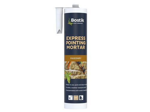 The Bostik Express Pointing Mortar is suitable for masonry joints. It can also be used to seal between stones, brick slips and around lead flashing. No primer is required on most substrates, even on slightly damp surfaces. It can be overpainted where required.Supplied ready to use and is easily applied with a cartridge gun, internally or externally.1 x Bostik Express Pointing Mortar - Buff