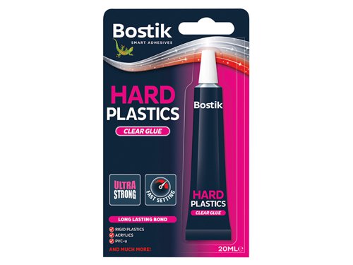 Bostik Hard Plastics glue is an ultra strong, quick drying clear adhesive. It is perfect for tough repairs on most hard and clear rigid plastics including PVC-U, ABS and High Polystyrene and other materials.