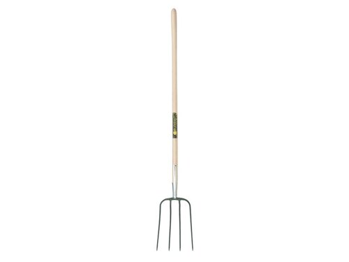 BUL1711 Manure Fork 4 Prong 1200mm (48in) Handle. This strong, hard-wearing and well balanced fork is perfect for manure moving tasks.It has a lightweight ash shaft and four sharp steel prongs that penetrate easily. The head is perfectly angled for loading.4 Steel prongsHandle length 48” (1219mm)Made with American & German FSC Ash