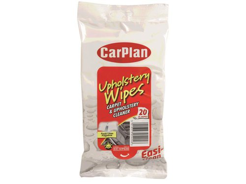 CarPlan Upholstery Wipes have been specially developed to clean everyday stains, dirt and grime from car upholstery and carpets. The odour eliminating formulation also removes lingering odours that can become trapped in fibres. Suitable for car upholstery and carpets. They have a fresh linen fragrance.Handy sized pack, ideal for keeping in the glove compartment. The pouch contains 20 large wipes.